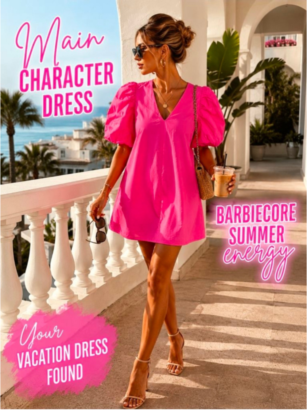 English Factory Hot Pink Puff Sleeve Mini Dress XS Barbiecore